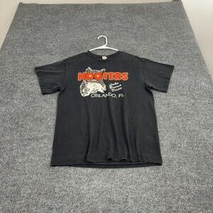 Vintage Hooters T Shirt Mens L Black Cotton Orlando Florida Short Sleeve Casual